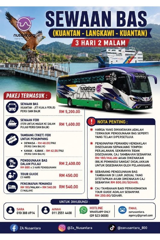 Kuantan to Langkawi bus charter